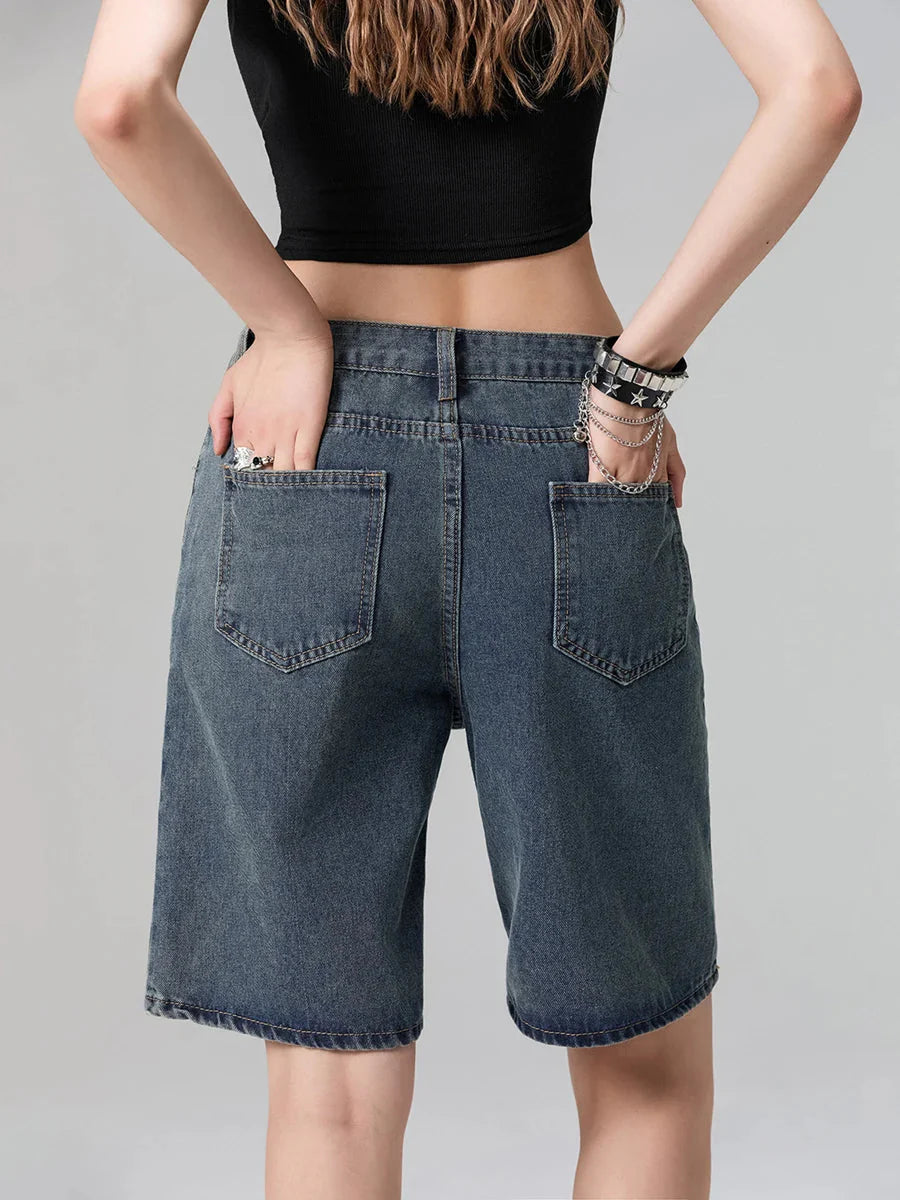 Low Waist Straight Leg Denim Short