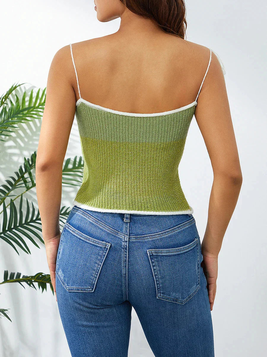 Wool Knitted Contrast Tie-up Spaghetti Strap 90s Crop Top