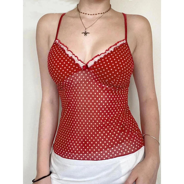 Dots Bow Spaghetti Crop Top