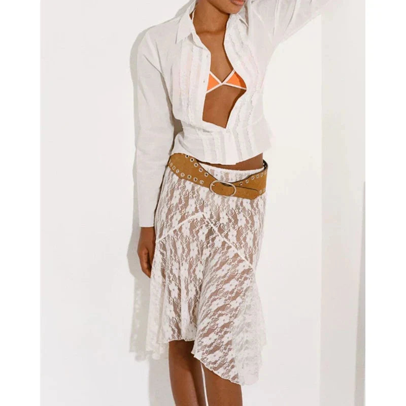 Vintage Floral See Through Holiday Beach Chic Skirt