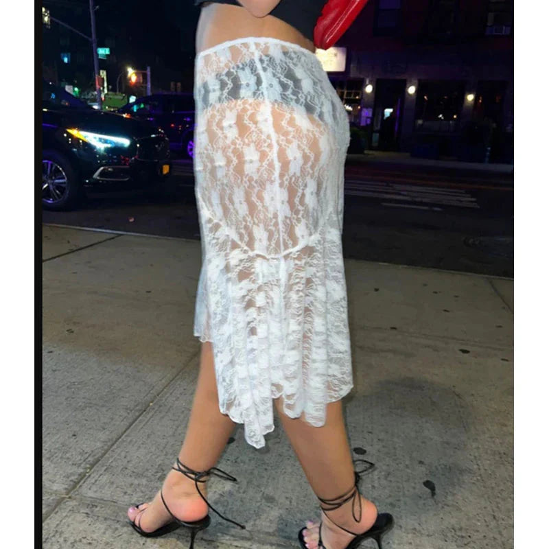 Vintage Floral See Through Holiday Beach Chic Skirt