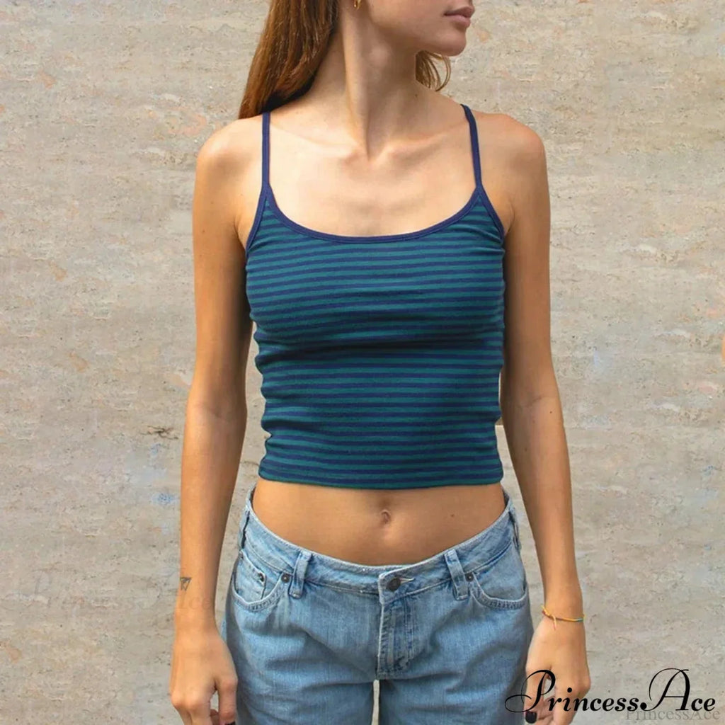 Y2K Cute Contrast Trim Spaghetti Strap Vintage Aesthetic Cottage Crop Top