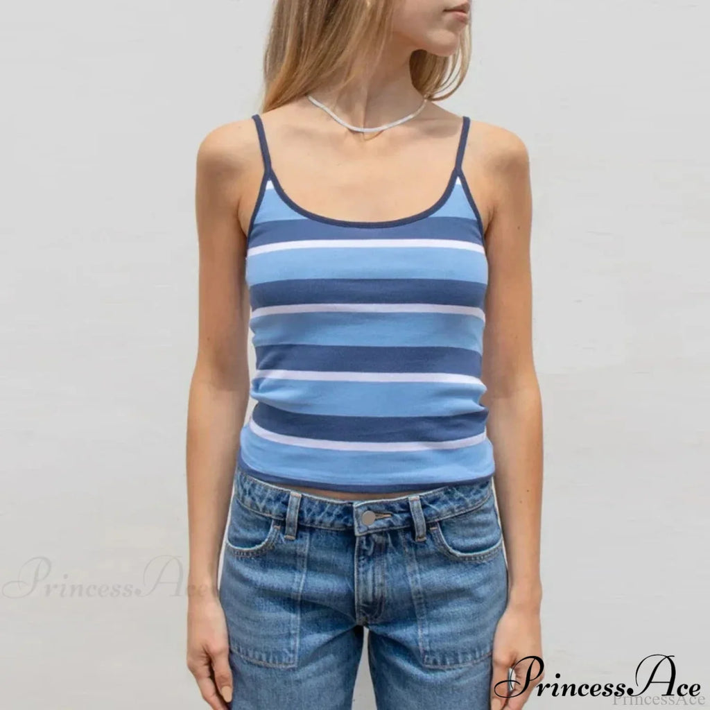 Y2K Cute Contrast Trim Spaghetti Strap Vintage Aesthetic Cottage Crop Top