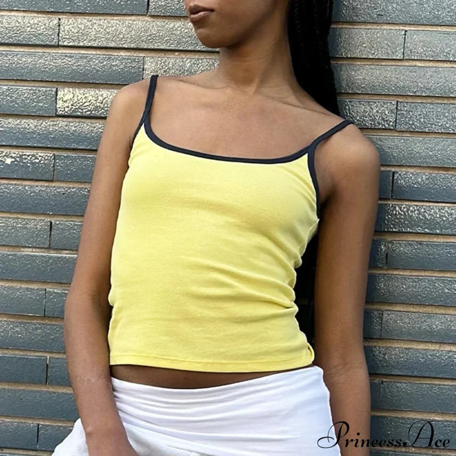Y2K Cute Contrast Trim Spaghetti Strap Vintage Aesthetic Cottage Crop Top