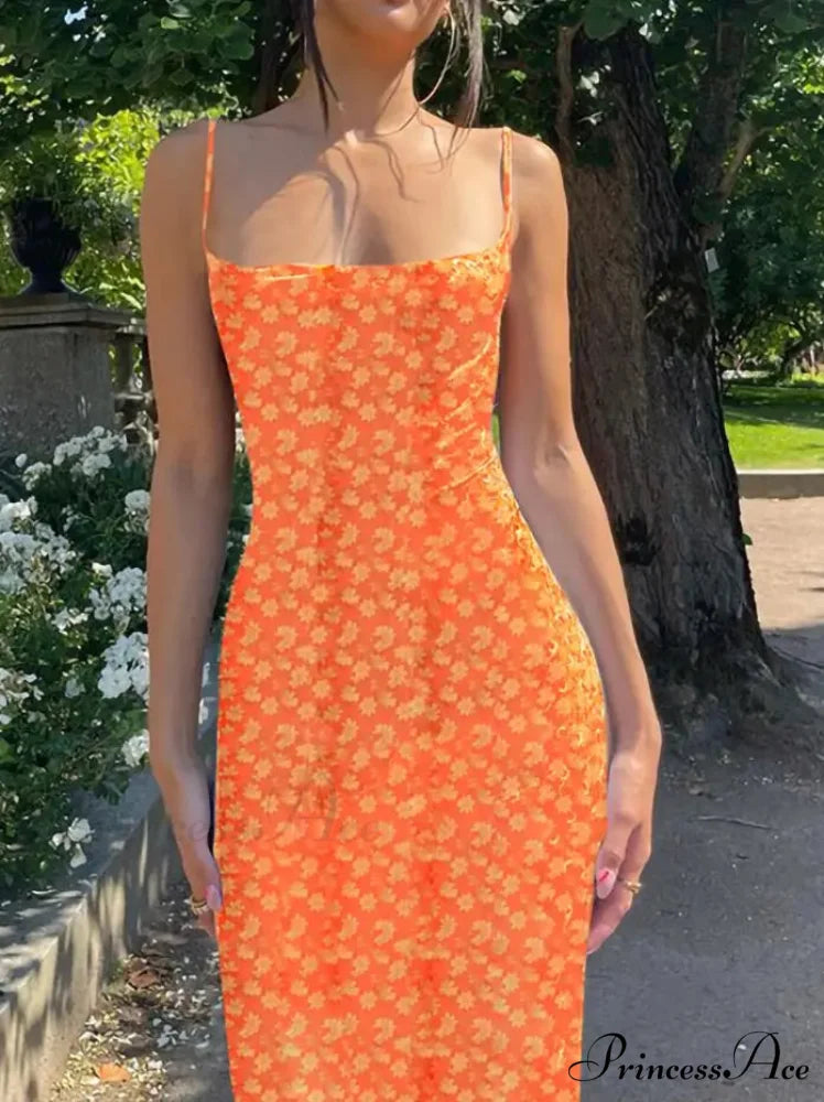 Y2K Flowery Print Thin Strap Open-Back Summery Flowery Dress