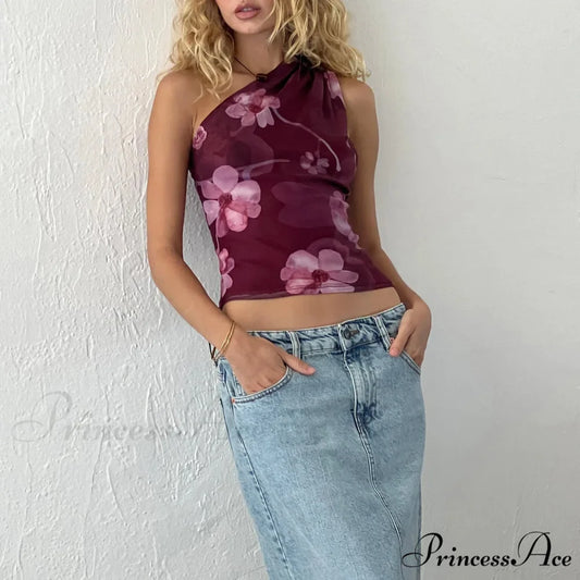 Y2K Retro Gathered Single Shoulder Slim Crop Top