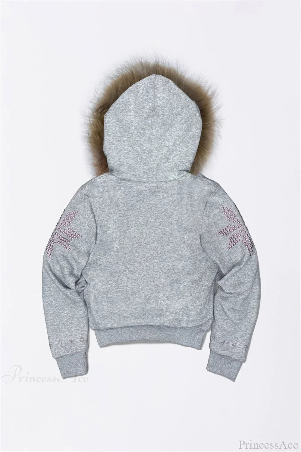 Woman wearing Sherpa-Collar Rhinestone Zip Hoodie from Hicosy — view 6