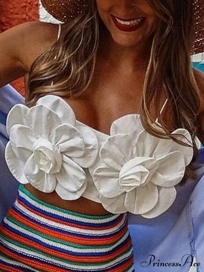 Y2K Uncovered Rear 3D Blossom Sleeveless Crop Top