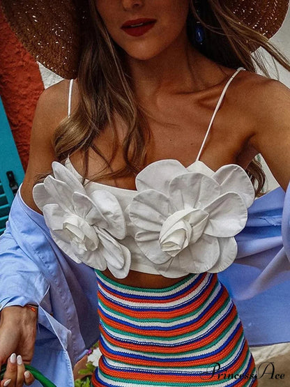 Y2K Uncovered Rear 3D Blossom Sleeveless Crop Top