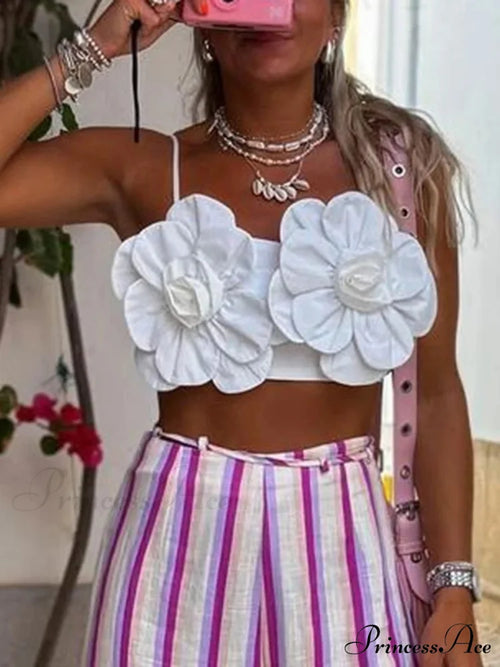 Y2K Uncovered Rear 3D Blossom Sleeveless Crop Top