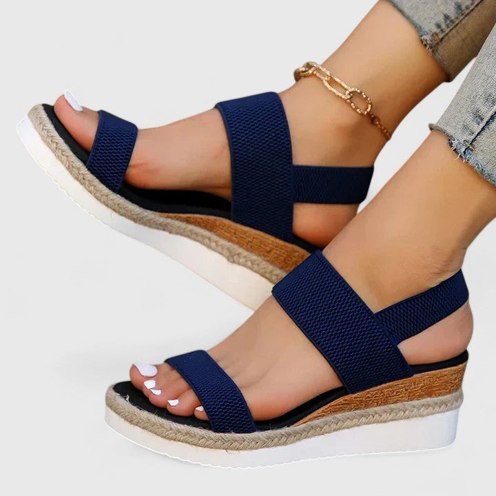 Elastic Knit Strap Espadrille Slingback Platform Wedge Sandal